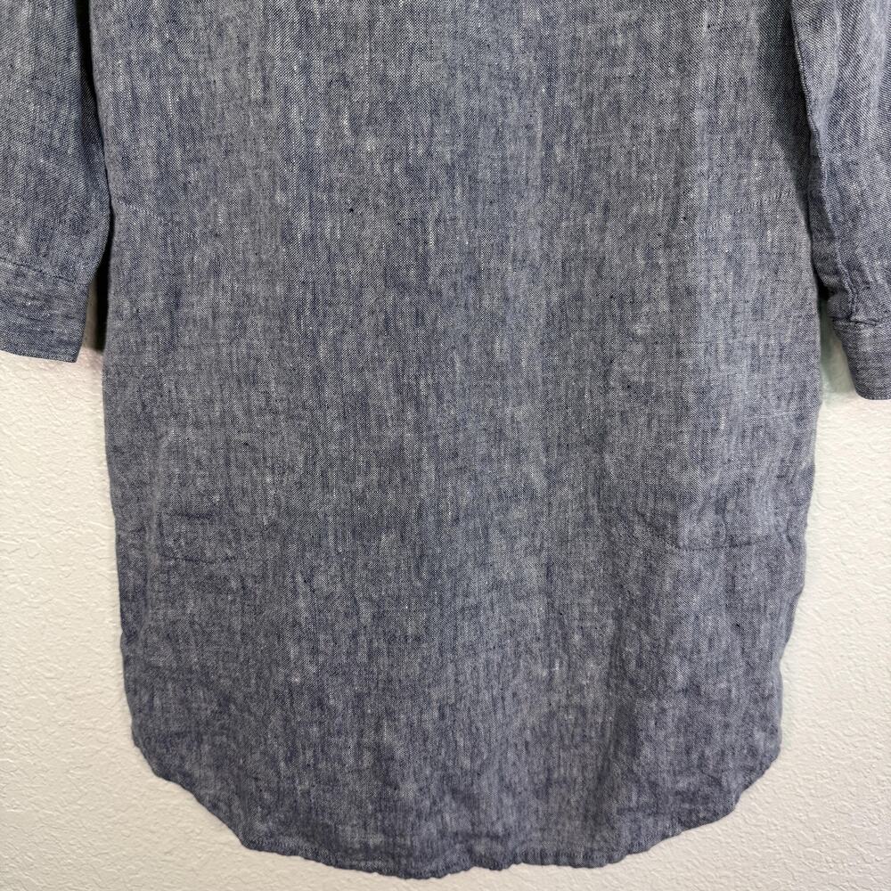 Farmhouse Pottery Dress Womens Small Linen Collared ShirtDress Pockets Blue - Picture 6 of 12